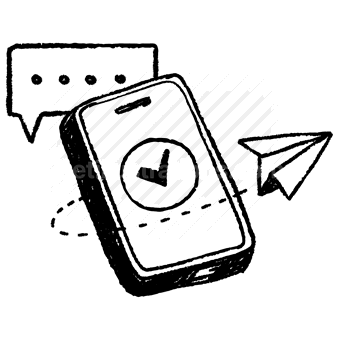 message, confirm, checkmark, paper, airplane, mobile, phone